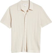 Nordstrom Textured Merino Wool & Silk Short Sleeve Button-Up Sweater