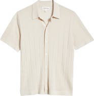 Nordstrom Textured Merino Wool & Silk Short Sleeve Button-Up Sweater