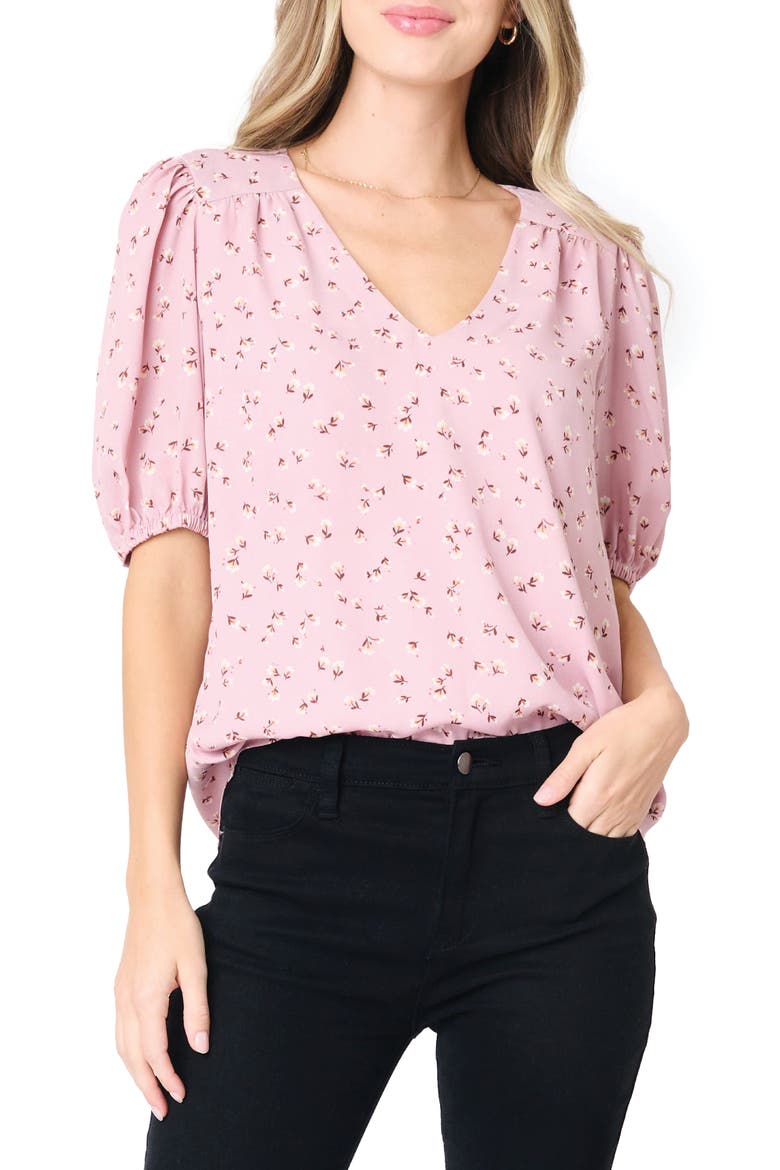 Avery Floral Print Top, Main, color, PINK DITSY