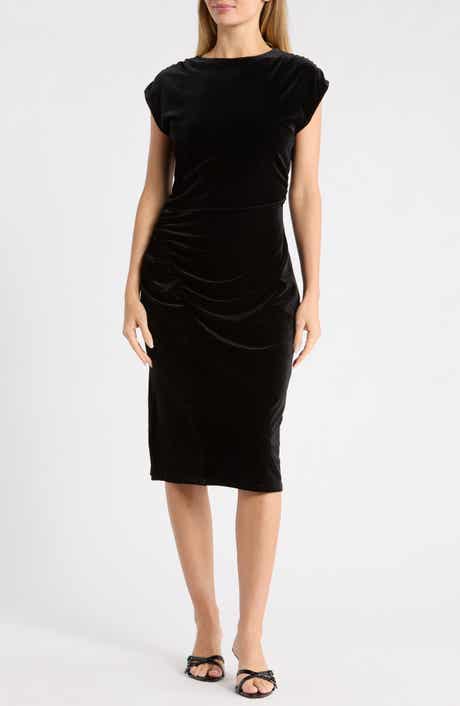 Ruched Velvet Sheath Dress