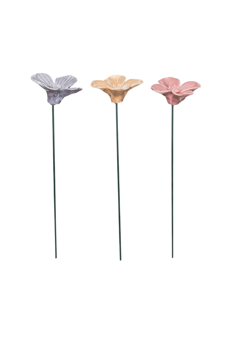Ceramic Poppy Plant Pick Set of 3, Main, color, Multicolored