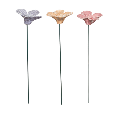 Ceramic Poppy Plant Pick Set of 3