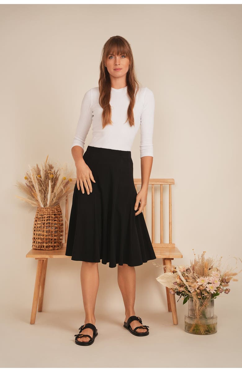 Diciannove Rib Knit Elastic Waist Wide Hem Godet Skirt, Alternate, color, Black