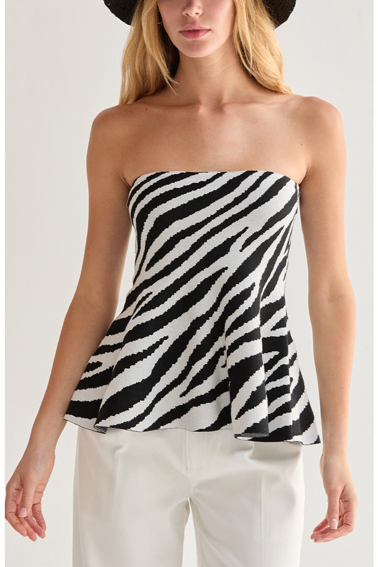 Zebra Print Jacquard Knit Peplum Top, Alternate, color, White/Black
