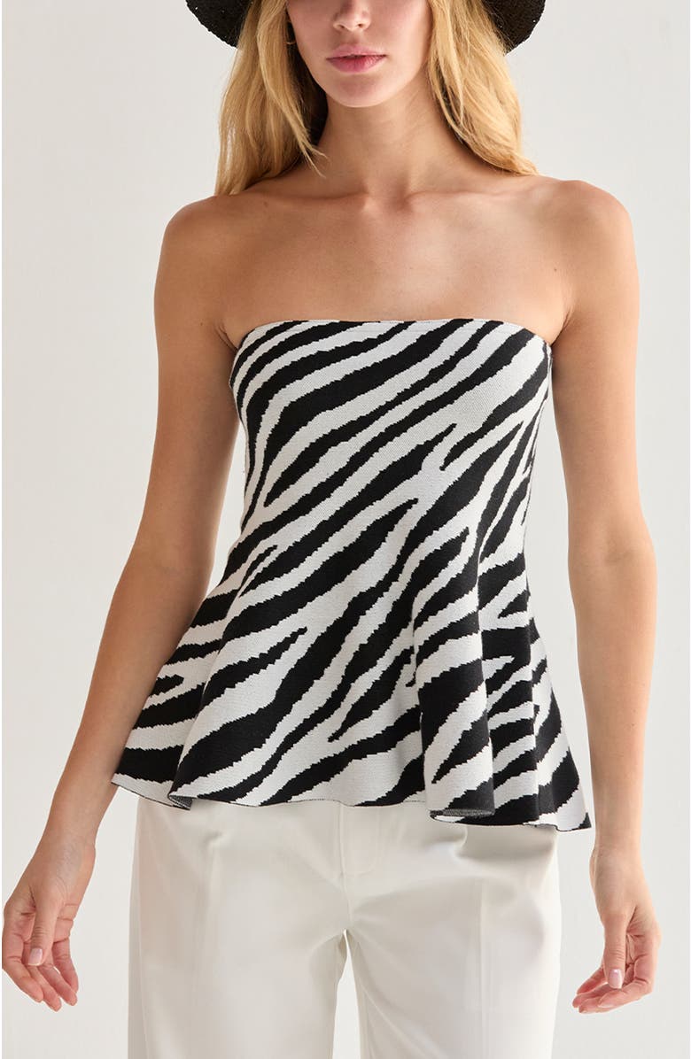 CRESCENT Zebra Print Jacquard Knit Peplum Top, Alternate, color, White/Black