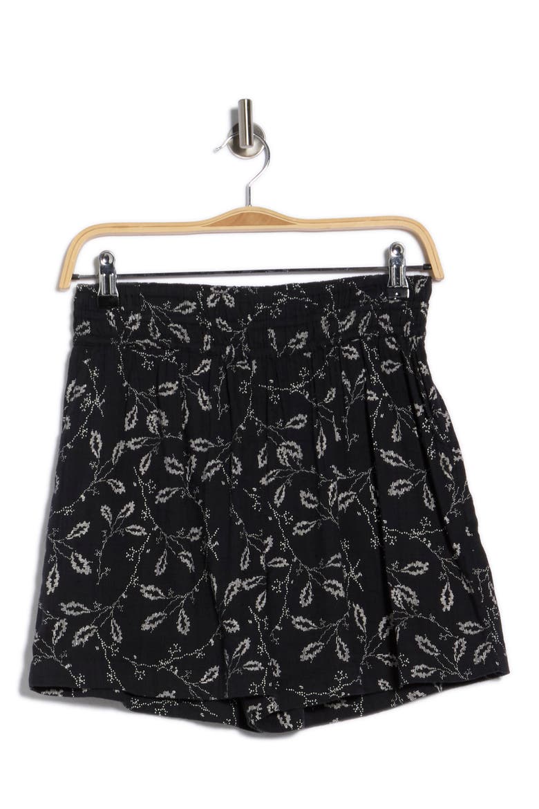 Slub Pull On Shorts, Alternate, color, BLACK- IVORY LACE STEMS