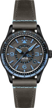 AVI-8 Flyboy Airmaster GMT Leather Strap Watch, 40mm