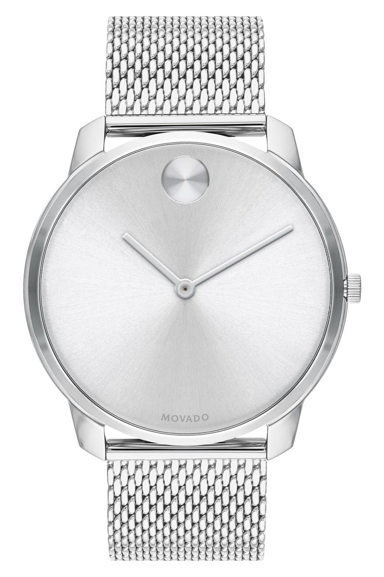 Bold Mesh Bracelet Watch, 42mm, Main, color, SILVER