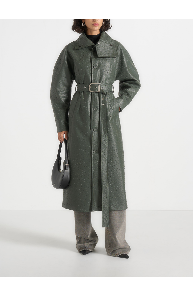 Manière De Voir Leyna Ostrich Hourglass Belted Coat, Main, color, Sage