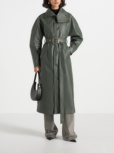 Leyna Ostrich Hourglass Belted Coat