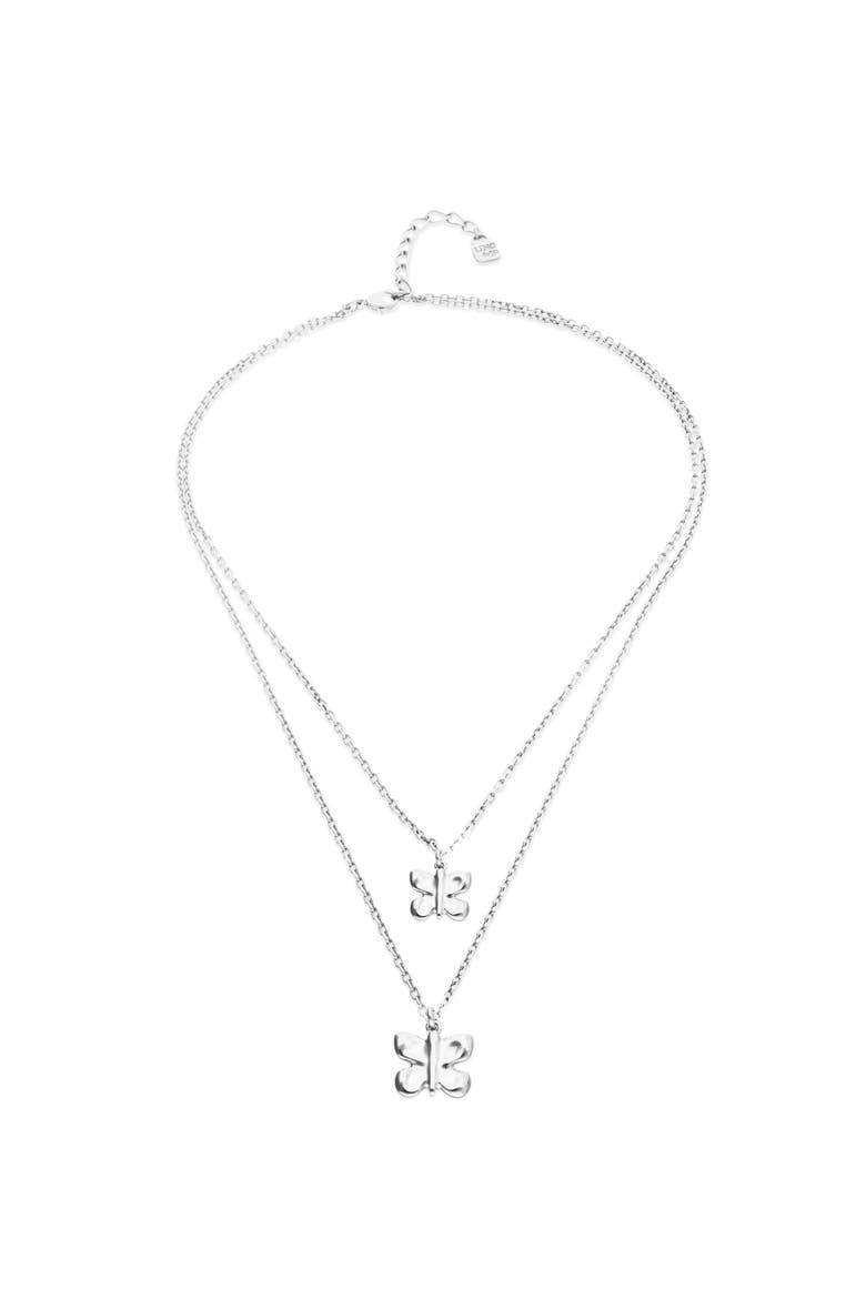 Double Butterfly & Pearl Necklace in Silver-Tone, Alternate, color, Silver