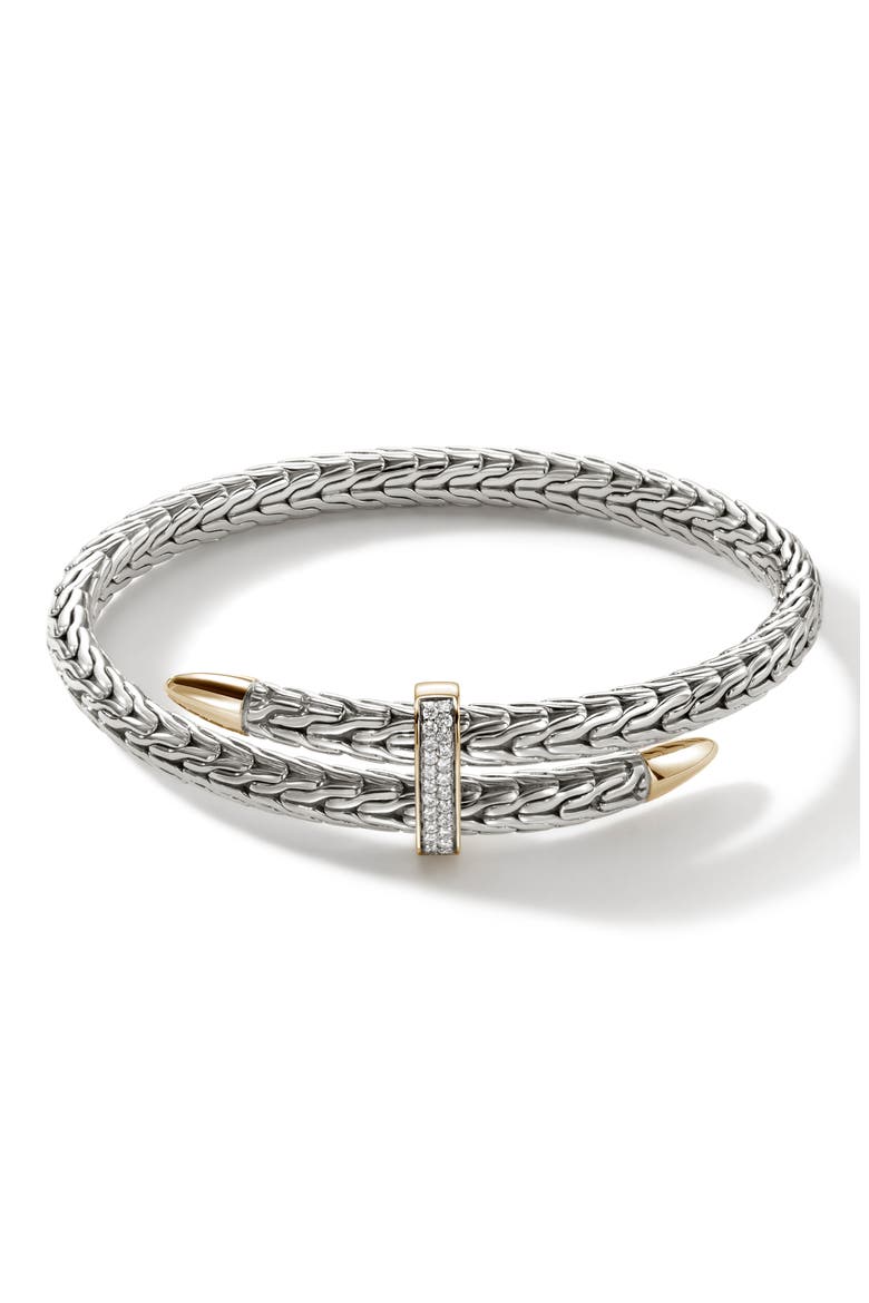 Spear Flex Cuff, Diamonds, 5.5mm, Main, color, STERLING SILVER/YELLOW GOLD