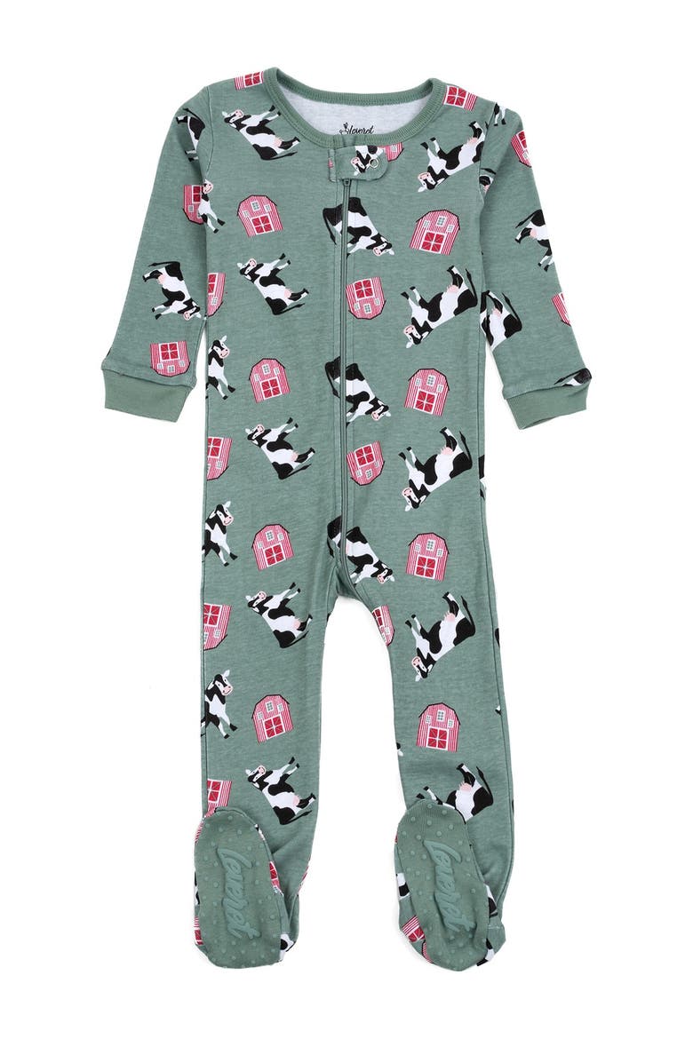 Cow Footed Pajamas, Main, color, GREEN