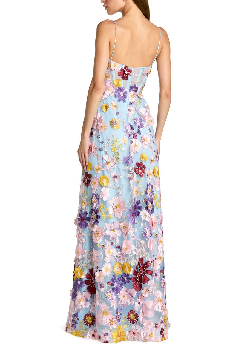 Spaghetti Strap Floral Embroidered A-Line Gown, Alternate, color, Powder Blue Multi