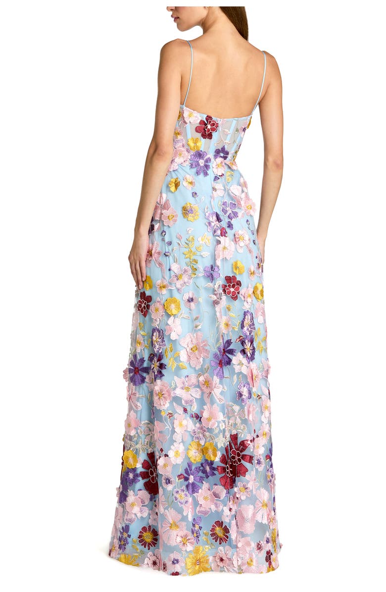 Mac Duggal Spaghetti Strap Floral Embroidered A-Line Gown, Alternate, color, Powder Blue Multi