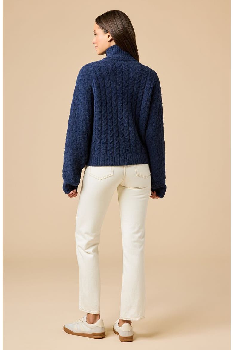 Cable Knit Marshmallow Funnel Neck Double Zip Jacket, Alternate, color, Midnight