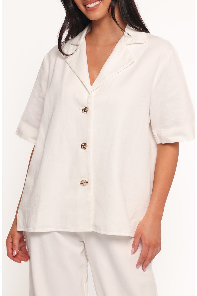 Odelia Short Sleeve Denim Button-Up Shirt, Alternate, color, OFF WHITE