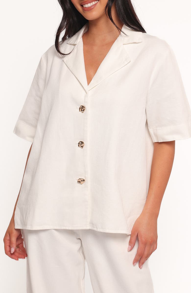 Petal & Pup Odelia Short Sleeve Denim Button-Up Shirt, Alternate, color, Off White