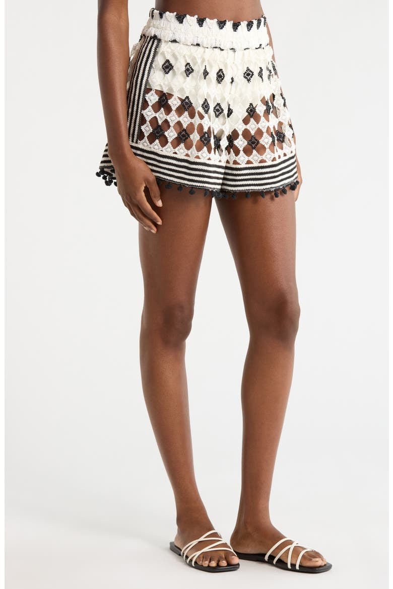 Cordelia Open Knit Cover-Up Shorts, Alternate, color, BLACK/ SANDSTONE CROCHET