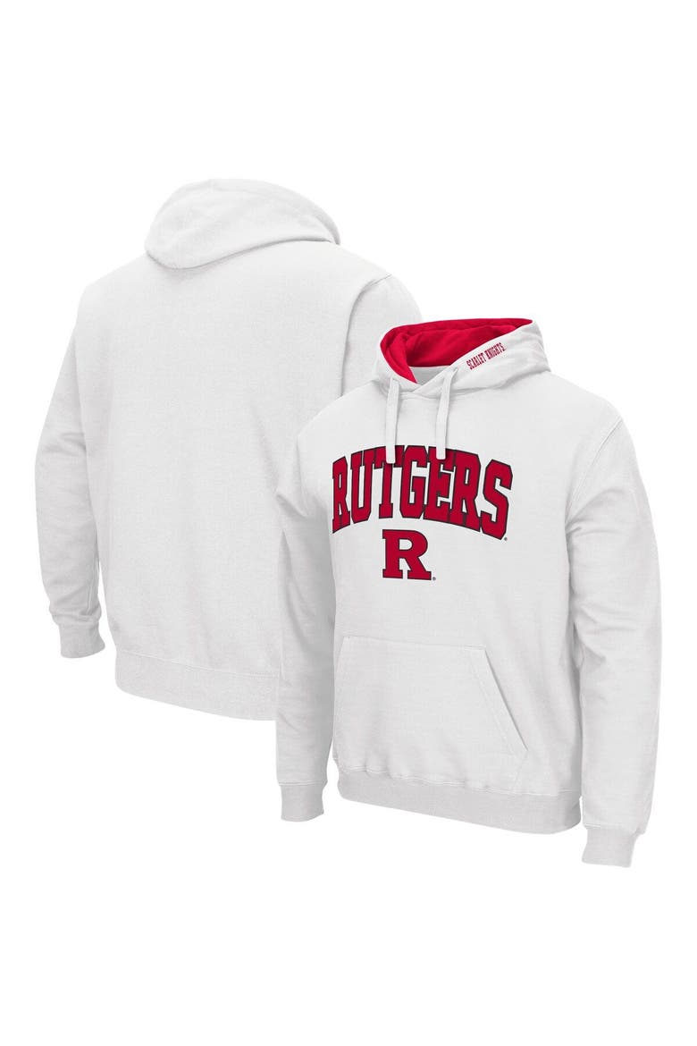 Men's Colosseum White Rutgers Scarlet Knights Arch & Logo 3.0 Pullover Hoodie, Main, color, White