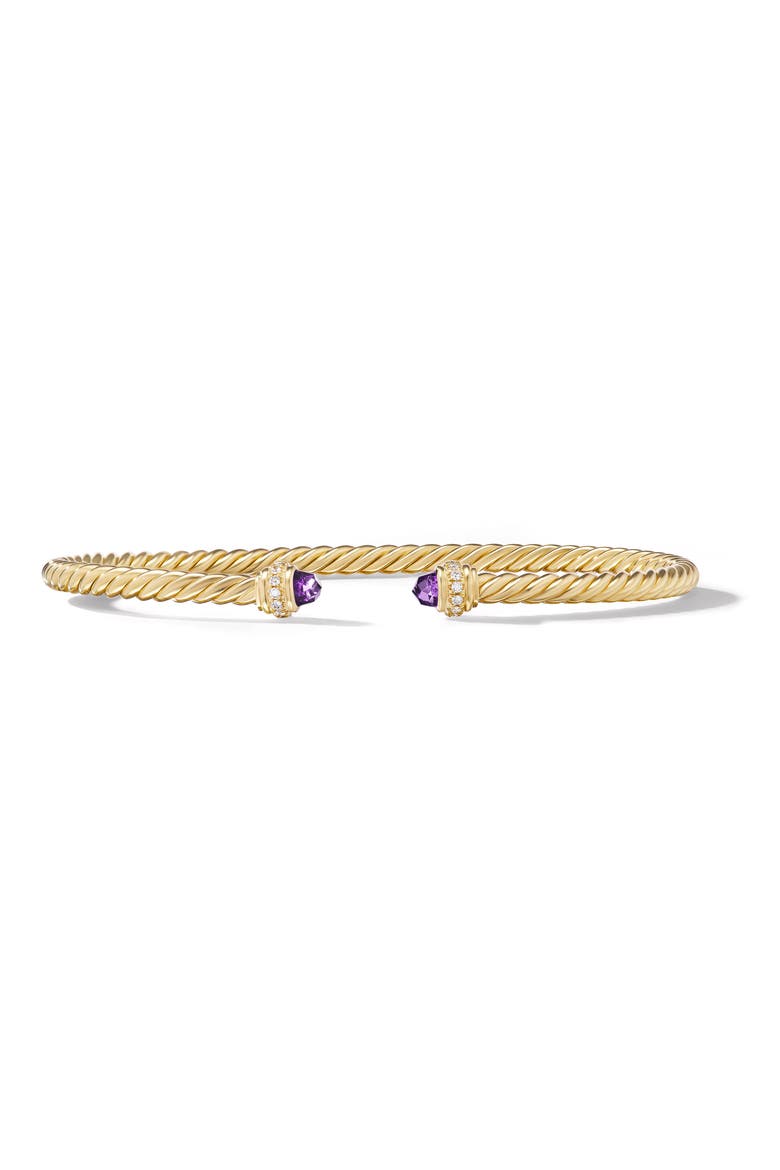 Classic Cablespira® Bracelet in 18K Gold with Diamonds, 3mm, Main, color, 18K YELLOW GOLD/ AMETHYST