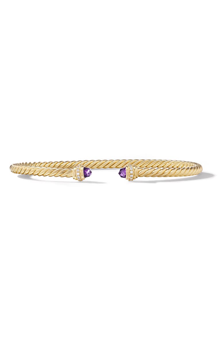 David Yurman Classic Cablespira<sup>®</sup> Bracelet in 18K Gold with Diamonds, 3mm, Main, color, 18K Yellow Gold/ Amethyst