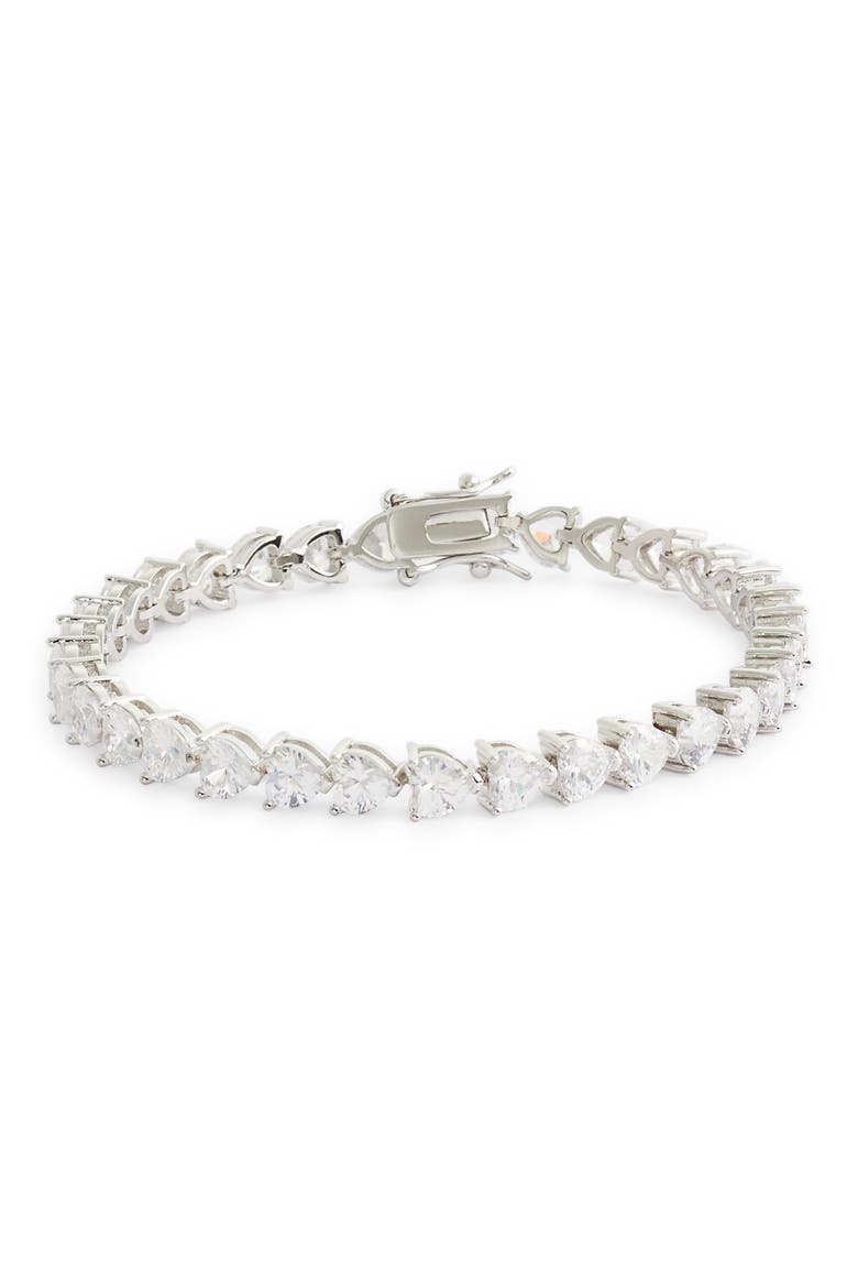 Heart Shaped Cubic Zirconia Link Bracelet, Main, color, WHITE/ SILVER