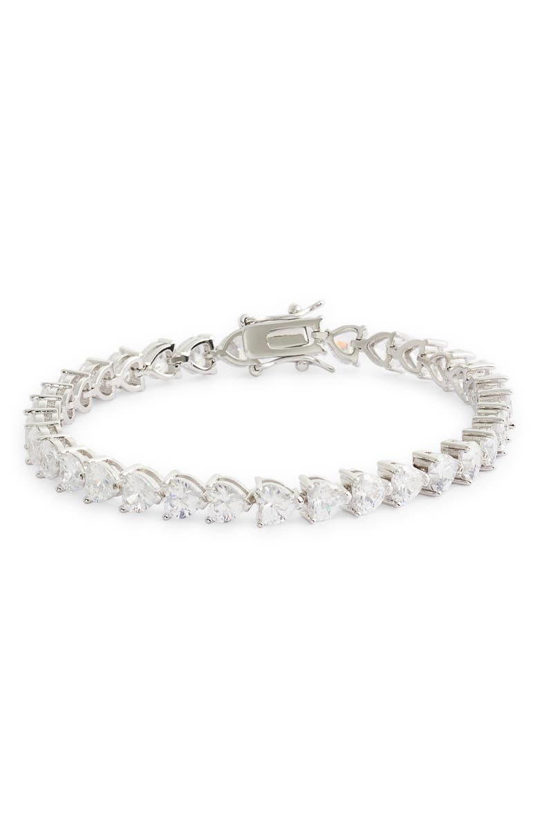 Nina Heart Shaped Cubic Zirconia Link Bracelet, Main, color,