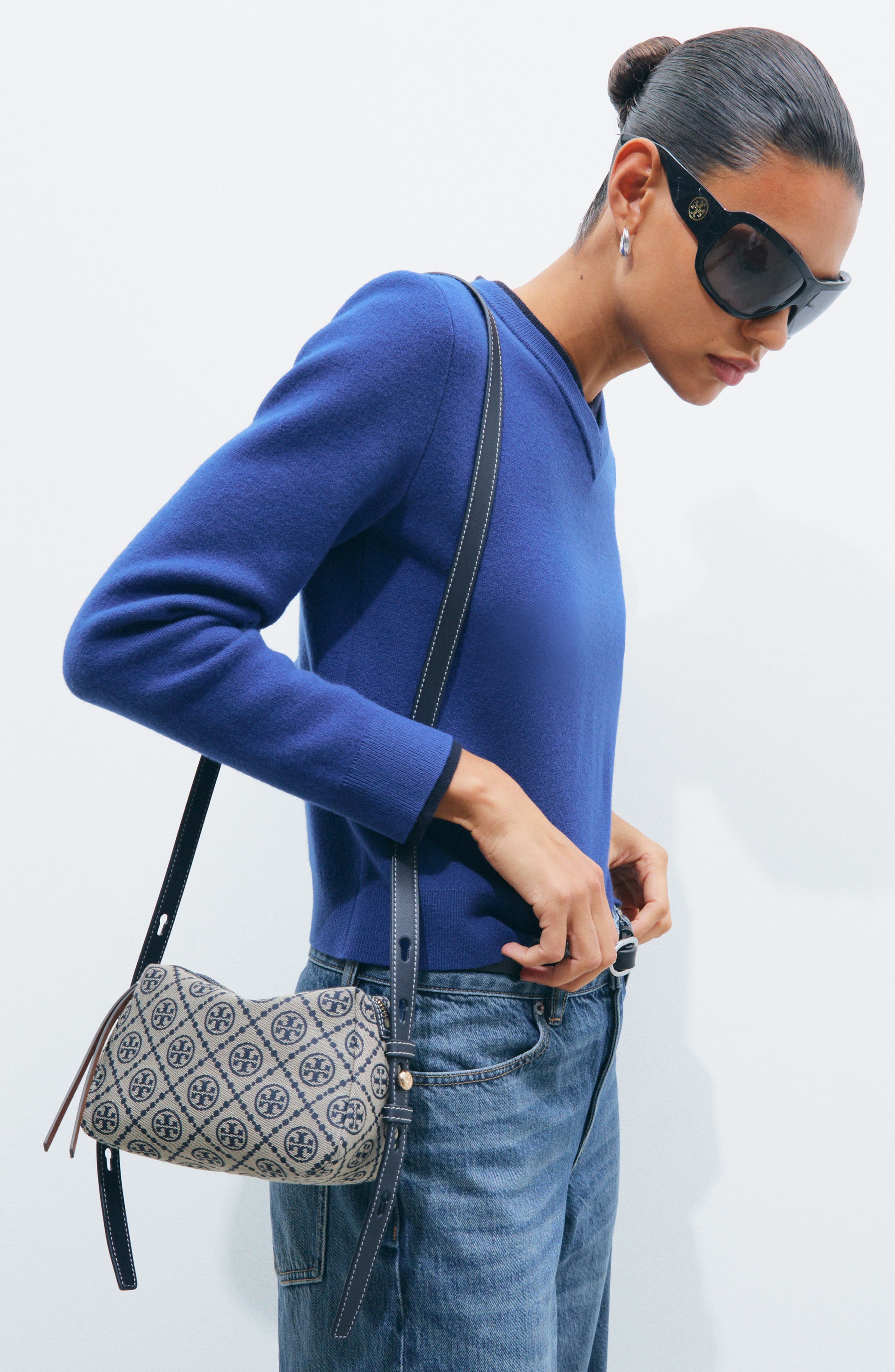 Romy T Monogram Soft Crossbody Bag, Alternate, color, TORY NAVY