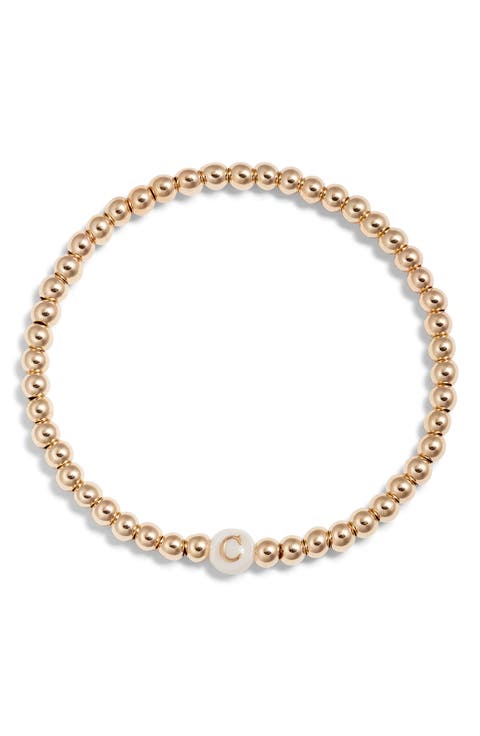 Mother of Pearl Initial Beaded Bracelet