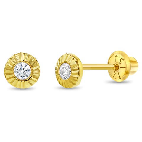 14k Radiant Setting Cubic Zirconia Earrings
