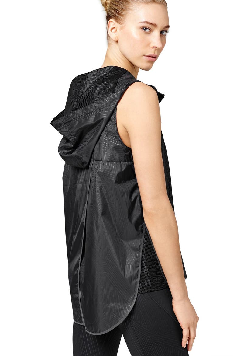 Reflective Print Hooded Sleeveless Jacket, Alternate, color, BLACK