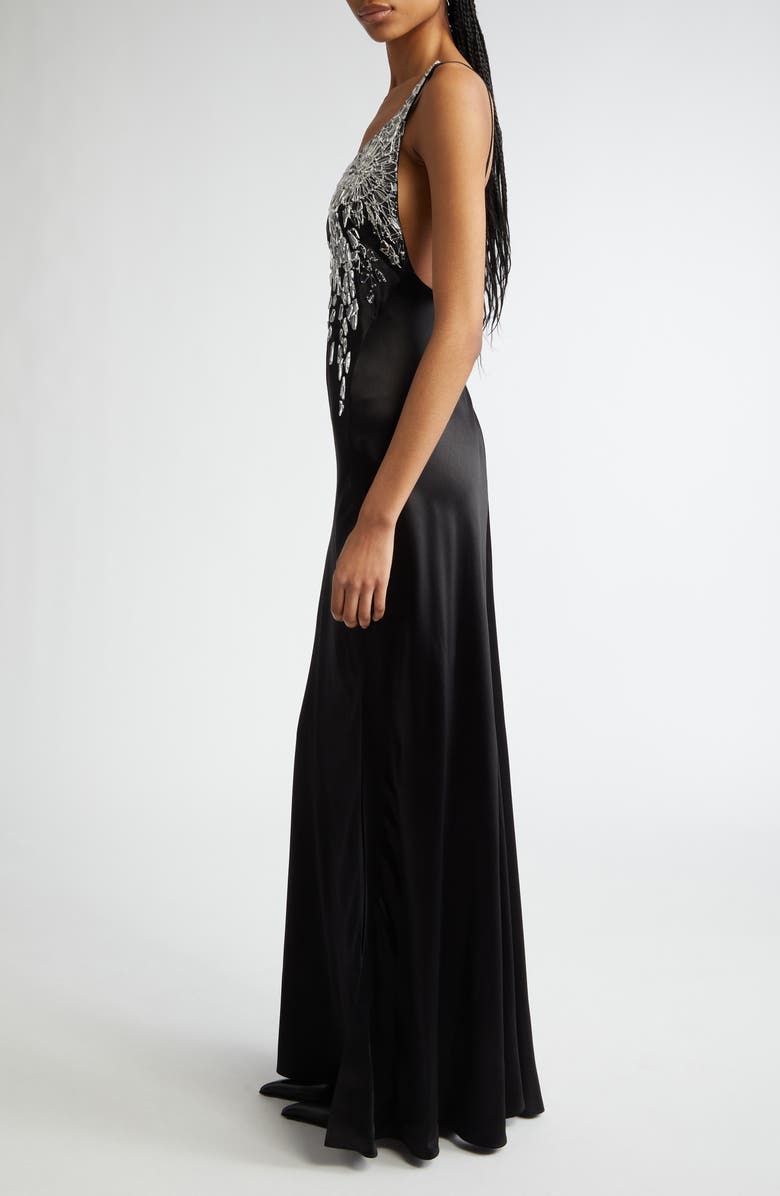 McQueen Shattered Screen Embroidered Hammered Satin Gown, Alternate, color,