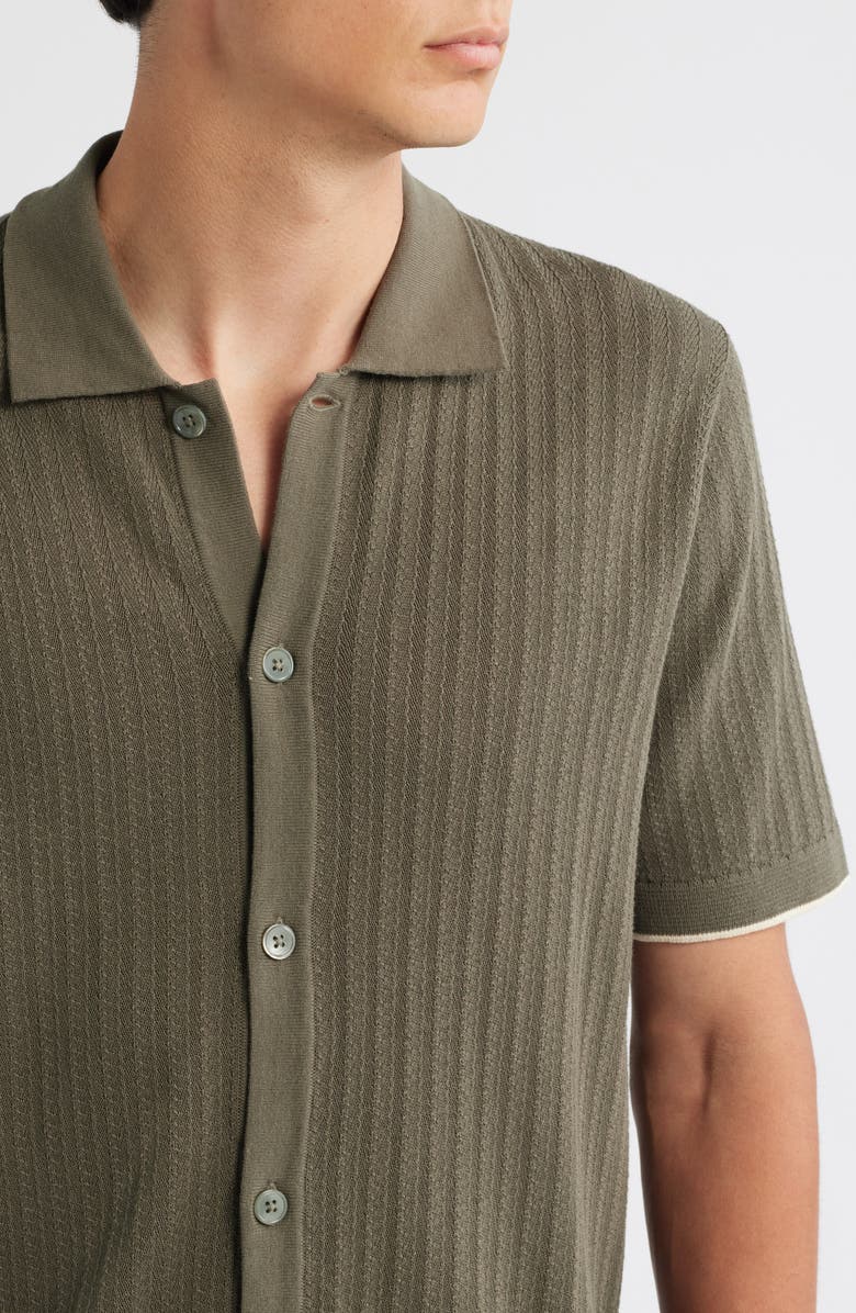 NN07 Nalo 6561 Short Sleeve Knit Cotton Button-Up Shirt, Alternate, color, Capers