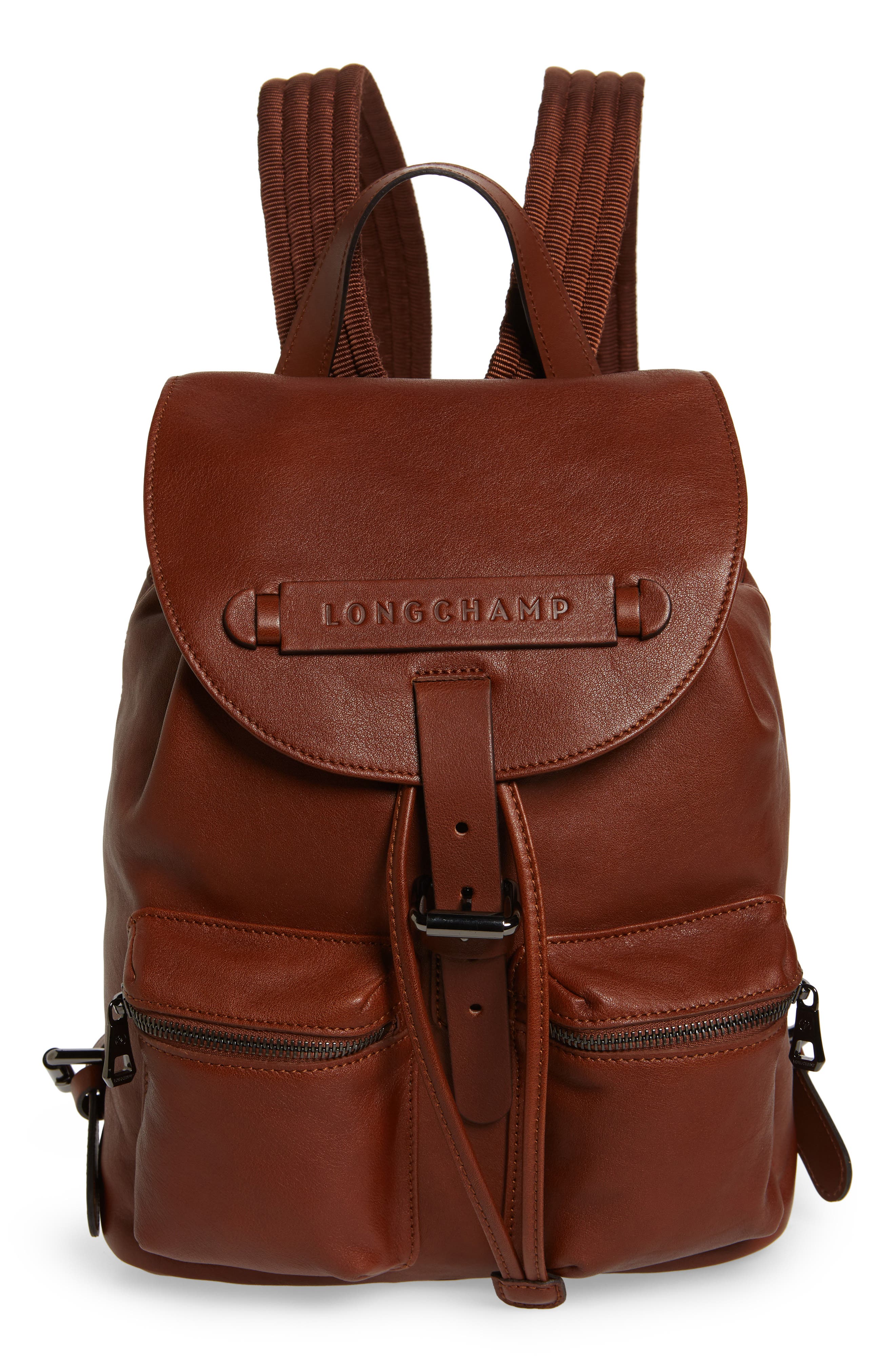 Longchamp Small 3D Leather Backpack, Main, color, Cognac