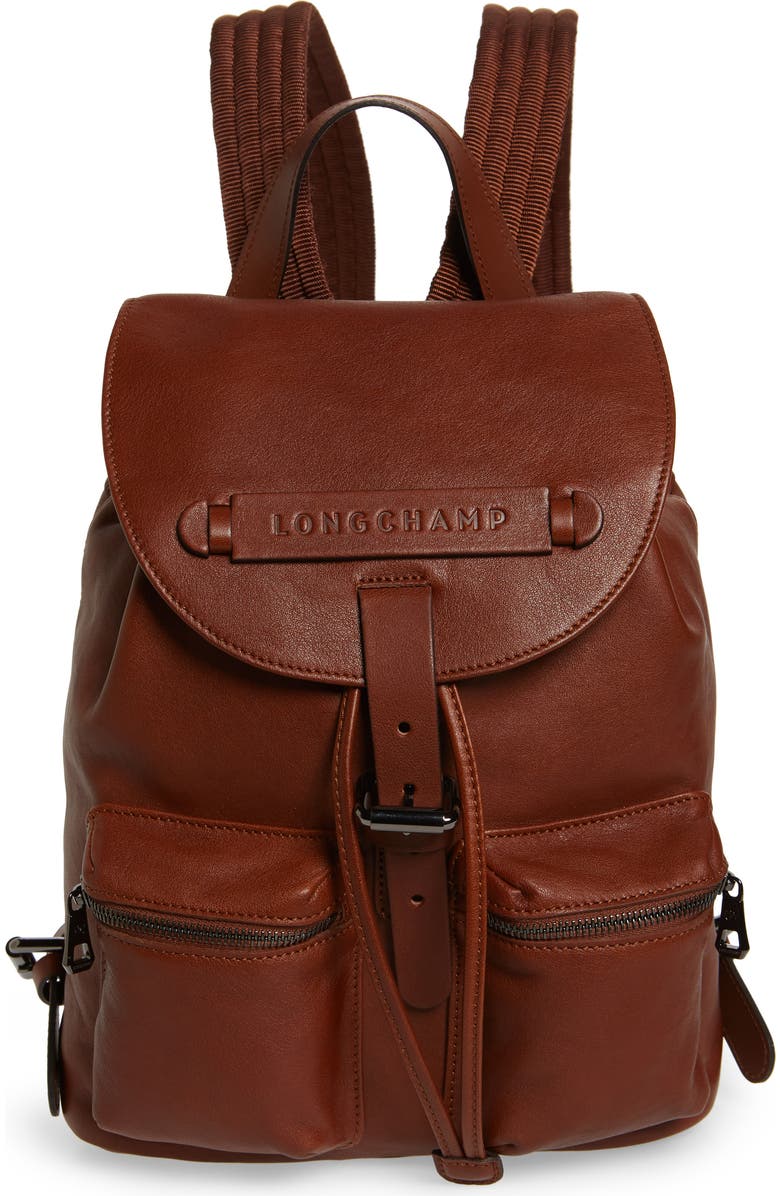 Longchamp Small 3D Leather Backpack, Main, color, Cognac