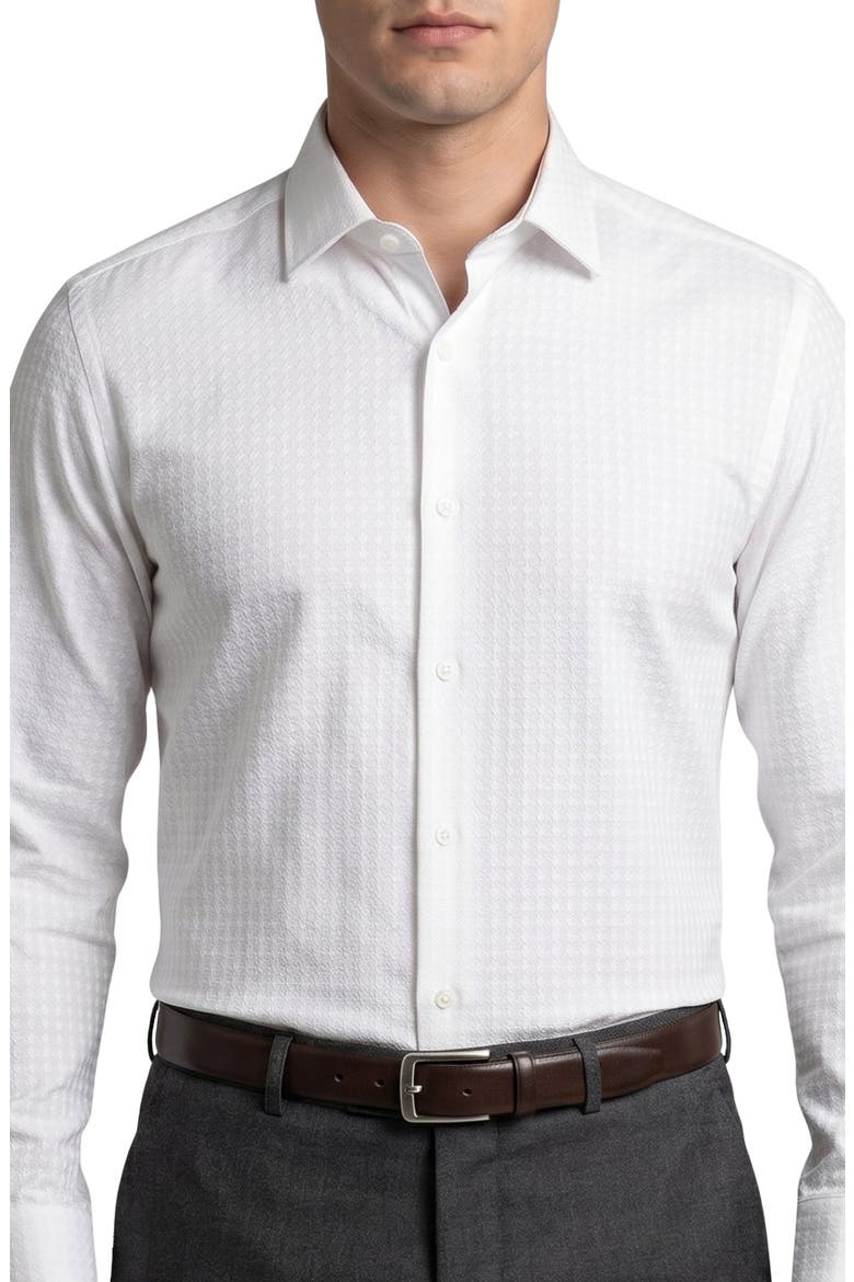 Diamond Textured Cotton Dress Shirt, Main, color, WHITE