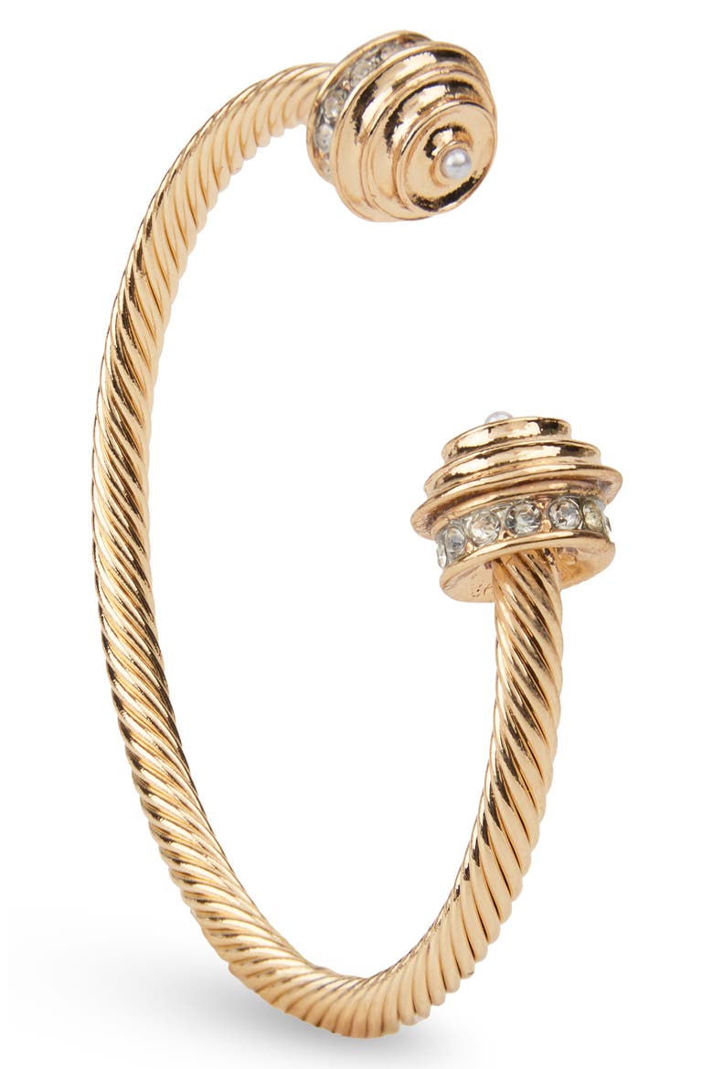 Crystal Barbell Charm Twisted Cuff Bracelet, Main, color, GOLD