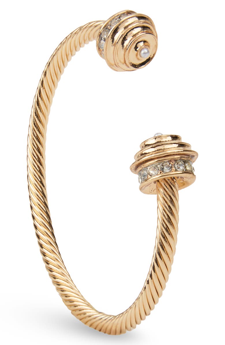 SAACHI Crystal Barbell Charm Twisted Cuff Bracelet, Main, color, Gold