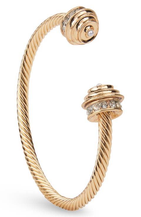 Crystal Barbell Charm Twisted Cuff Bracelet