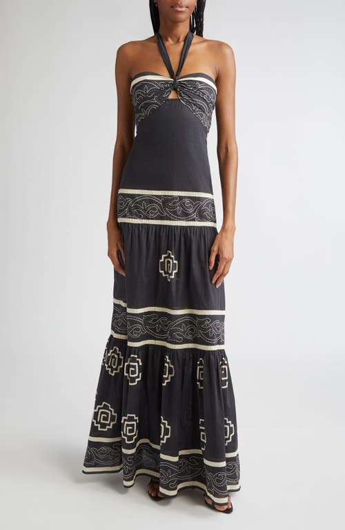 Johanna Ortiz Orilla Del Mar Halter-neck Tiered Maxi Dress In Black