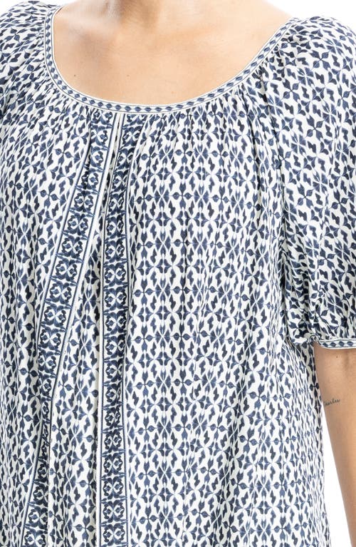 Max Studio Short Bubble Sleeve Blouse In Indgo/crm Ornt Elgnc