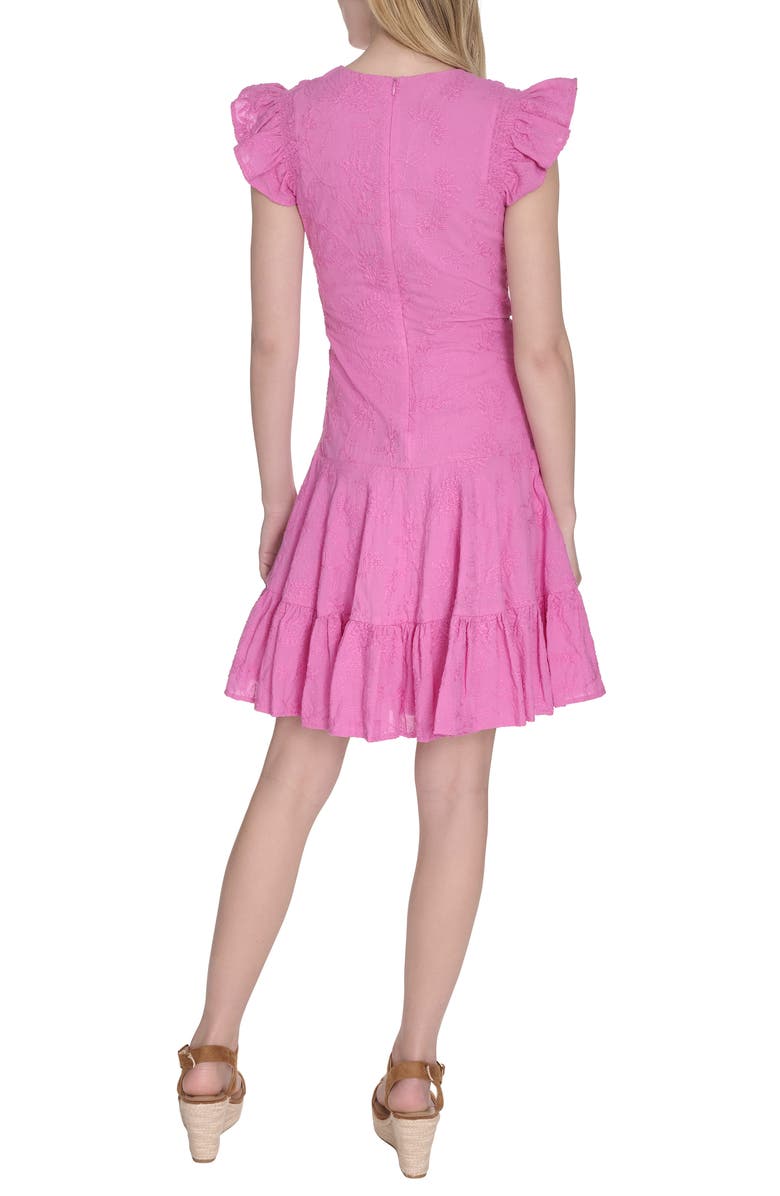 Eliza J Ruched Bodice Ruffle Sleeve Minidress, Alternate, color, Mulberry