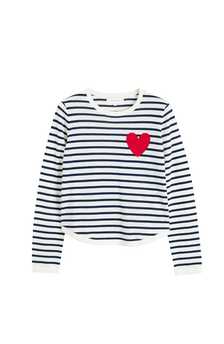 Chinti & Parker Pure Merino Heart Breton Sweater, Alternate, color, Cream/Navy/True Red