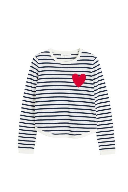 Chinti & Parker Pure Merino Heart Breton Sweater In Cream/navy/true Red