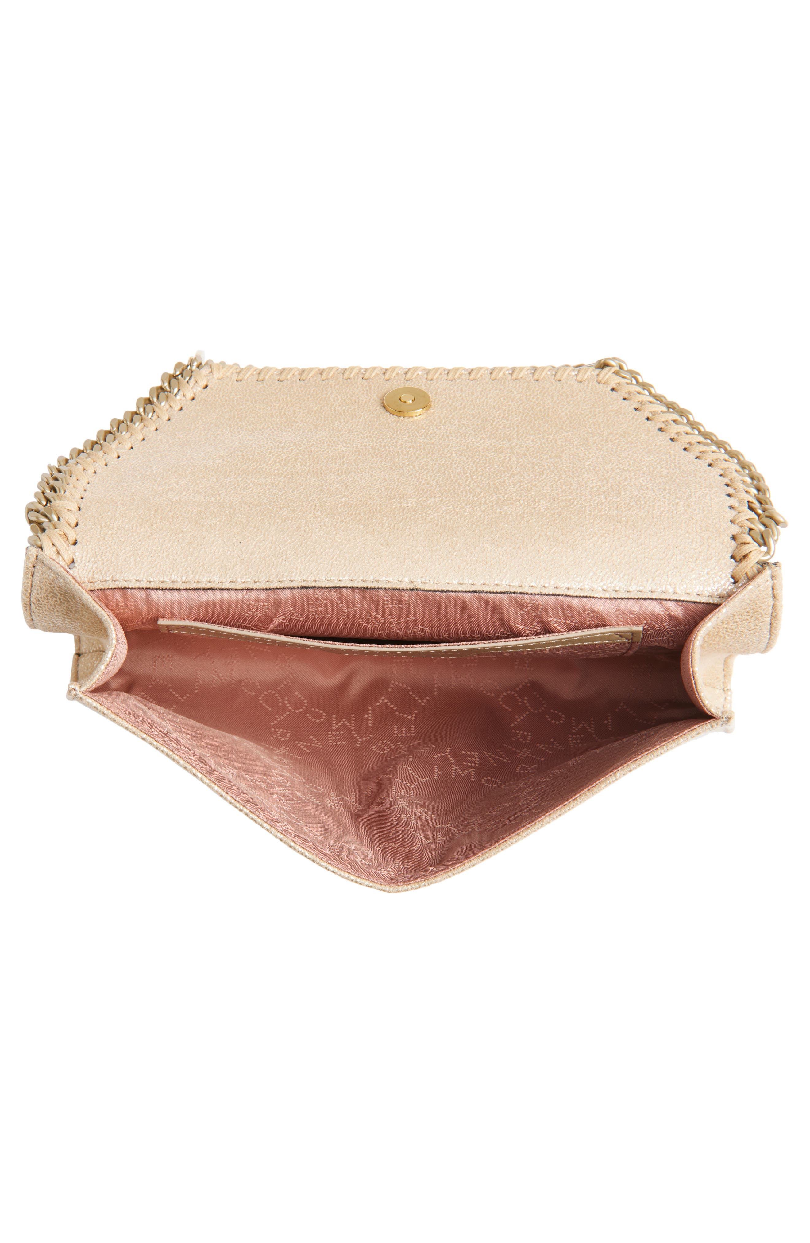 Falabella Shiny Dot Faux Leather Wallet on a Chain, Alternate, color, GOLD