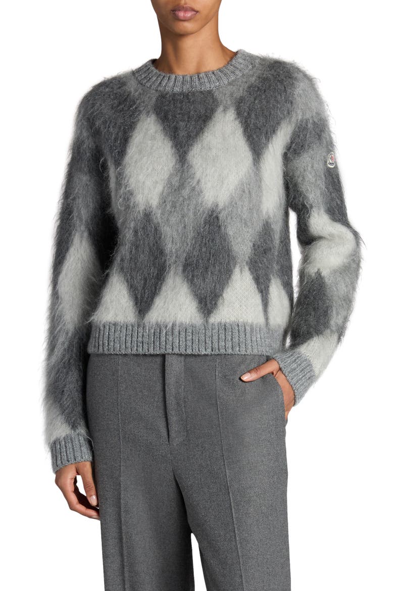 Argyle Mohair Blend Sweater, Main, color, LIGHT GREY
