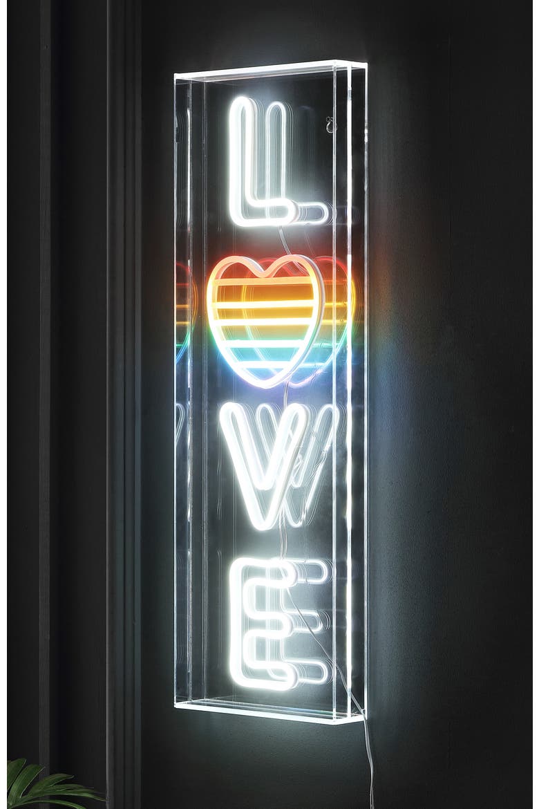 LOVE 8" X 24" Contemporary Glam Acrylic Box USB Operated LED Neon Light, White/Rainbow, Alternate, color, White/Rainbow