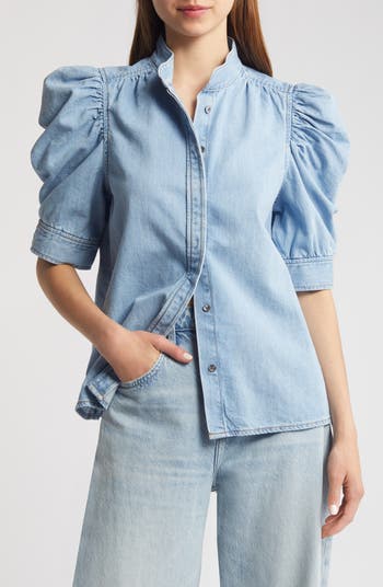 FRAME Gillian Puff Sleeve Denim Shirt | Nordstromrack