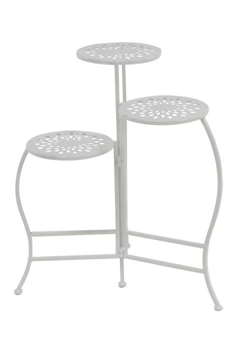 White Metal Indoor & Outdoor 3-Tier Floral Plant Stand